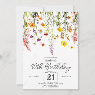Vintage Whimsical Wildflowers 40th birthday  Invitation