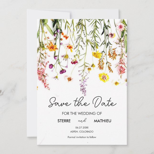 Vintage Whimsical Wildflowers Save The Date (Front)