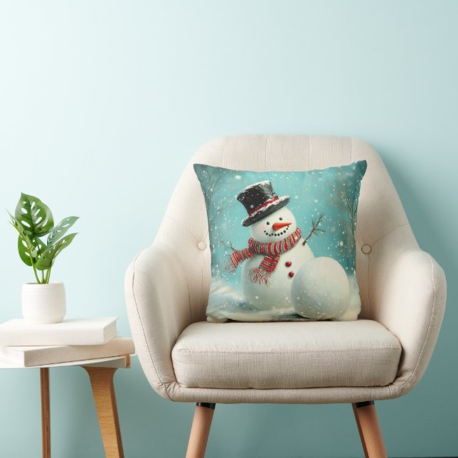 Vintage Whimsical Winter Snowman Joy Cushion (Chair)