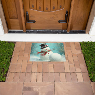 Vintage Whimsical Winter Snowman Joy Doormat