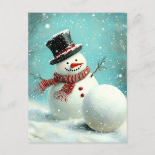 Vintage Whimsical Winter Snowman Joy Holiday Postcard