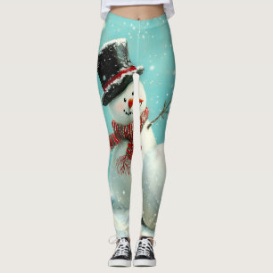 Vintage Whimsical Winter Snowman Joy Leggings