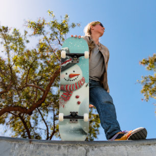 Vintage Whimsical Winter Snowman Joy Skateboard