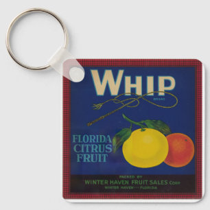 Vintage Whip Citrus Fruit Label Key Ring