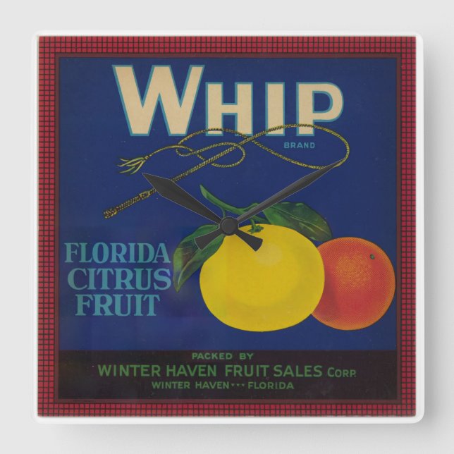 Vintage Whip Citrus Fruit Label  Square Wall Clock (Front)