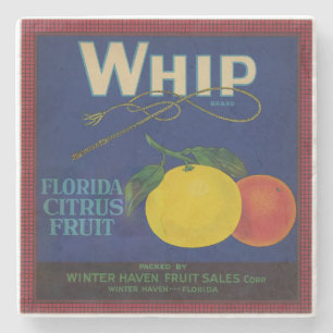 Vintage Whip Citrus Fruit Label Stone Coaster