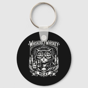 Vintage Whiskers and Whiskey Neat Cat Lover Key Ring