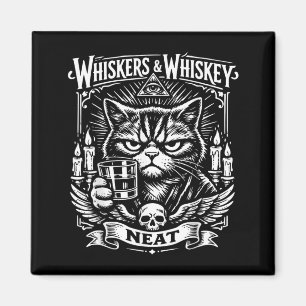 Vintage Whiskers and Whiskey Neat Cat Lover Magnet