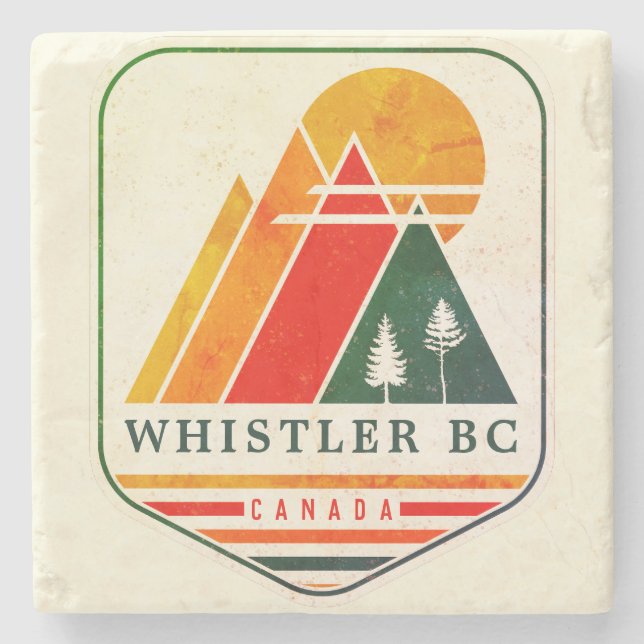 Vintage Whistler Canada Skiing Souvenir 1980s Stone Coaster (Front)