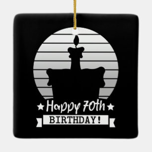 Vintage White 70th birthday Cake Ceramic Ornament