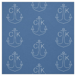 Vintage white anchor nautical monogram fabric