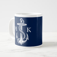 Vintage White Anchor Rope Navy Blue Background