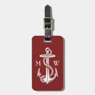 Vintage White Anchor Rope Wine Red Nautical Luggage Tag