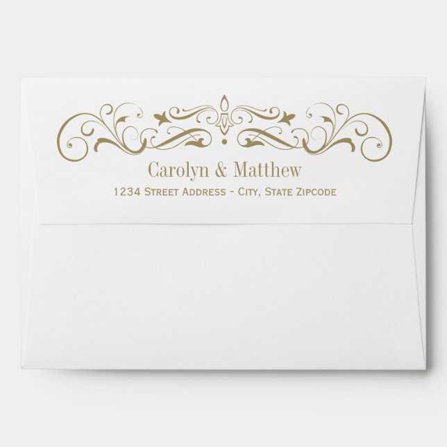 Vintage White and Antique Gold Flourish Wedding Envelope (Back (Top Flap))