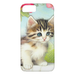 Vintage White and Brown Kitten with Flowers iPhone 8/7 Case