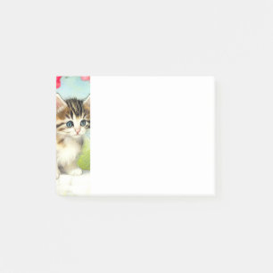 Vintage White and Brown Kitten with Flowers Post-it Notes