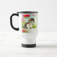 Vintage White and Brown Kitten with Flowers