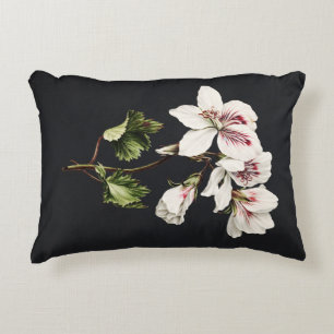 Vintage White and pink Flowers on black Decorative Cushion