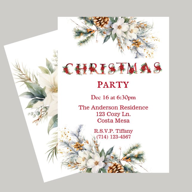 Vintage White and Red Greenery Christmas Party Invitation (Creator Uploaded)