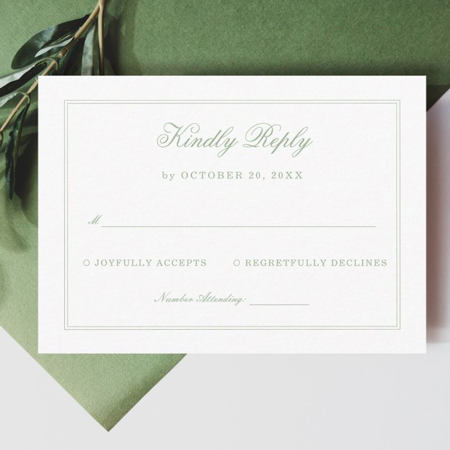 Vintage White and Sage Green Wedding Response Enclosure Card (Creator Uploaded)