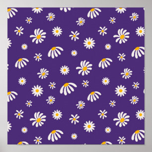 Vintage White and Yellow Flowers Daisy Pattern Poster