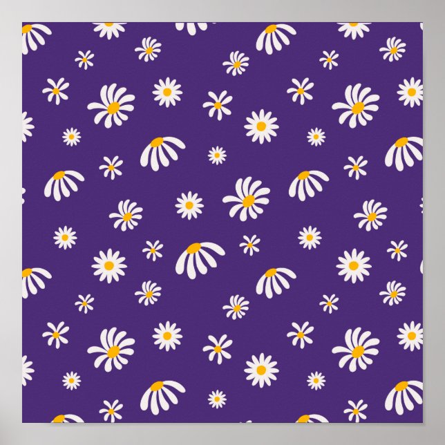 Vintage White and Yellow Flowers Daisy Pattern Poster (Front)