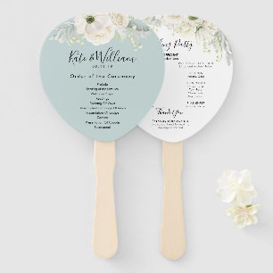 Vintage White Anemones Roses Hand Fan