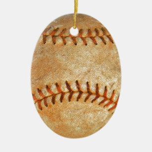 Vintage White Baseball red stitching Ceramic Tree Decoration