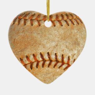 Vintage White Baseball red stitching Ceramic Tree Decoration