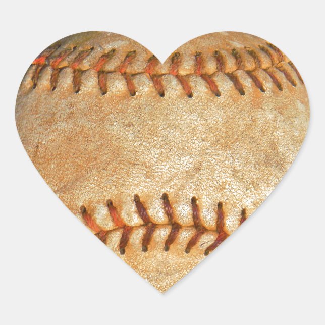 Vintage White Baseball red stitching Heart Sticker (Front)