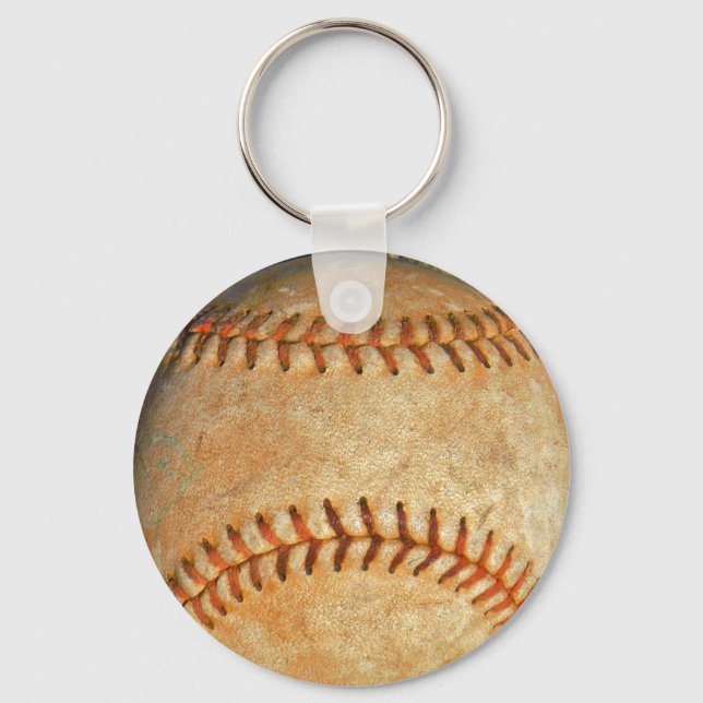 Vintage White Baseball red stitching Key Ring (Front)