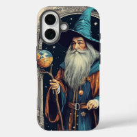 Vintage White Beard Blue Hat Magic Wizard
