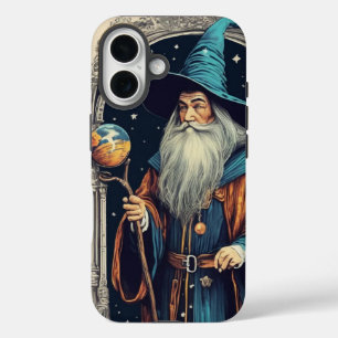 Vintage White Beard Blue Hat Magic Wizard iPhone 16 Case