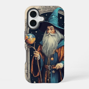 Vintage White Beard Blue Hat Magic Wizard iPhone 16 Case