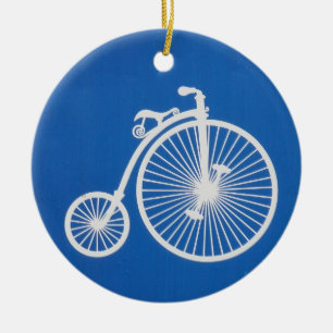 Vintage White Bicycle on Blue Ceramic Tree Decoration