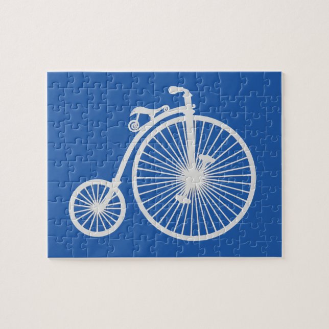 Vintage White Bicycle on Blue Jigsaw Puzzle (Horizontal)