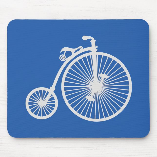Vintage White Bicycle on Blue Mouse Mat (Front)
