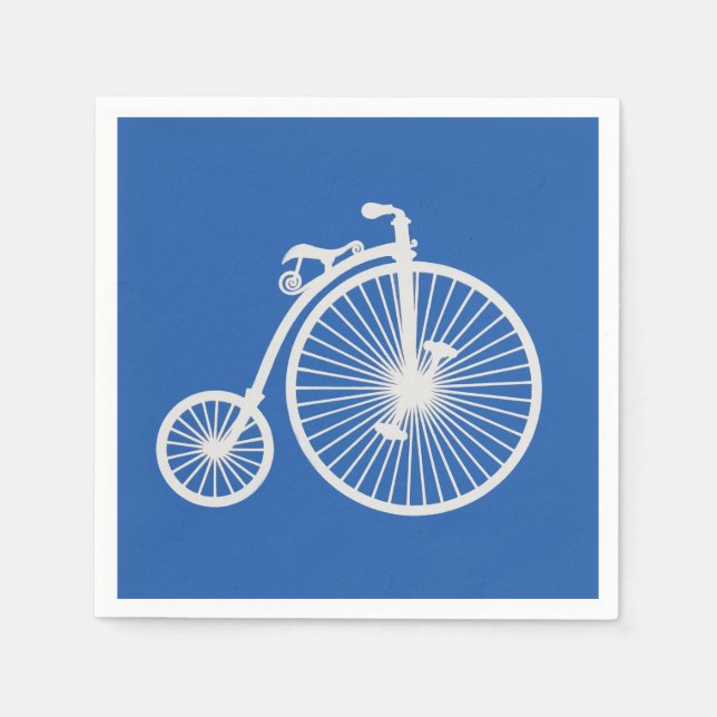 Vintage White Bicycle on Blue Napkin (Front)