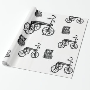 vintage white black bicycle wrapping paper gifts
