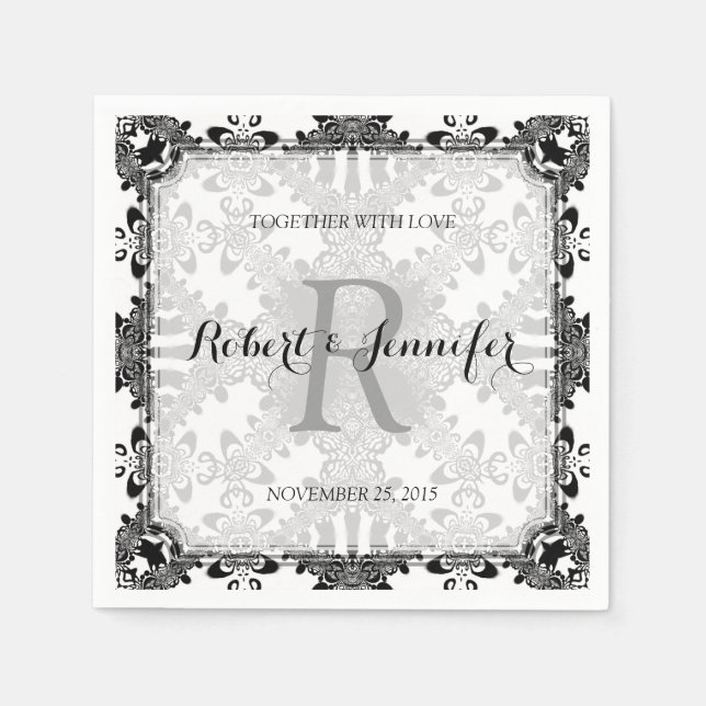 Vintage White+Black Tribal Vintage Paper Napkins (Front)