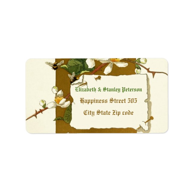 Vintage white blackberry flowers wedding label (Front)