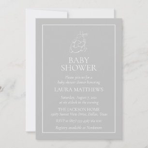 Vintage White Bunny Baby Shower Invitation