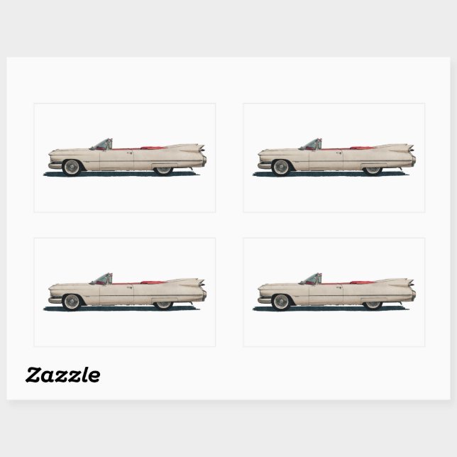 Vintage White Cadillac Car Rectangular Sticker (Sheet)
