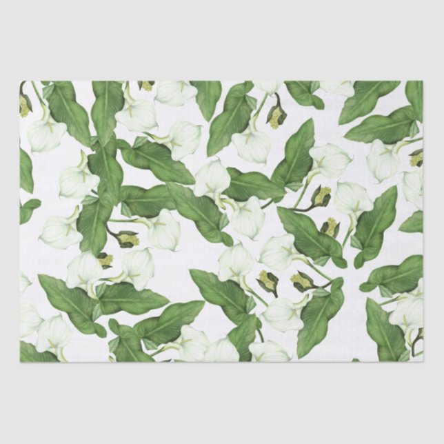 Vintage White Calla Lily Flowers Tissue Paper (Front)