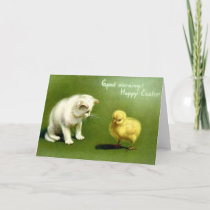 Vintage White Cat And Peep Easter Card