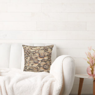 Vintage white cherry blossoms stone wall drawing cushion