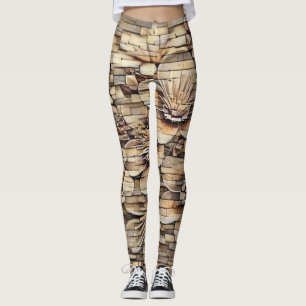 Vintage white cherry blossoms stone wall drawing leggings