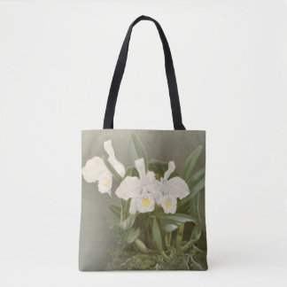 Vintage white christmas orchid floral art tote bag