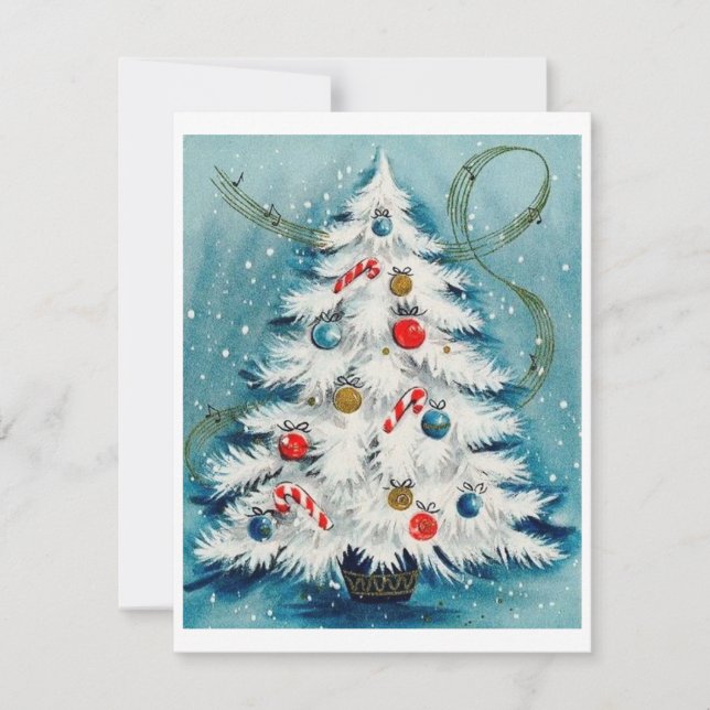 Vintage White Christmas Tree Holiday Card (Front)