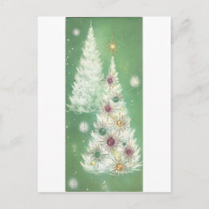 Vintage White Christmas Trees Holiday Postcard